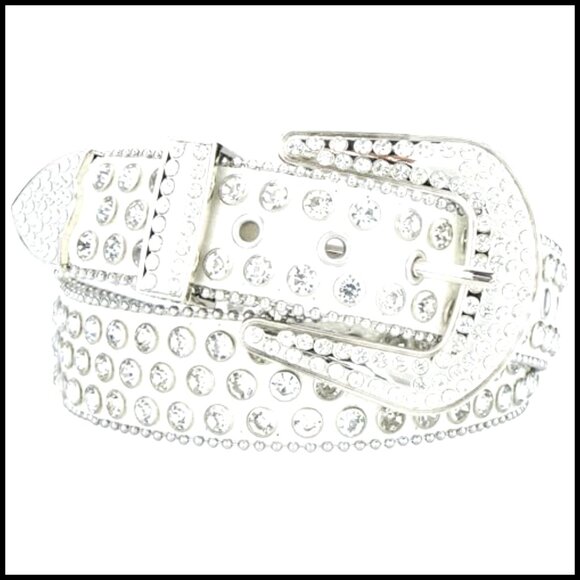 Western Rhinestone Studded Belt Faux Leather Cowgirl Cowboy Style Wide
